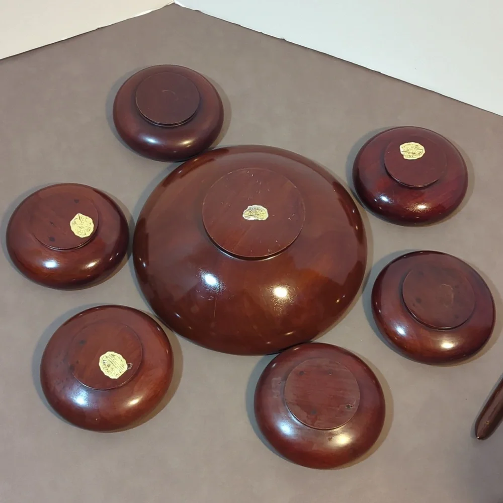 Vintage CaribCraft Solid Mahogany Wood Bowls Salad Set With Fork And Spoon Haiti